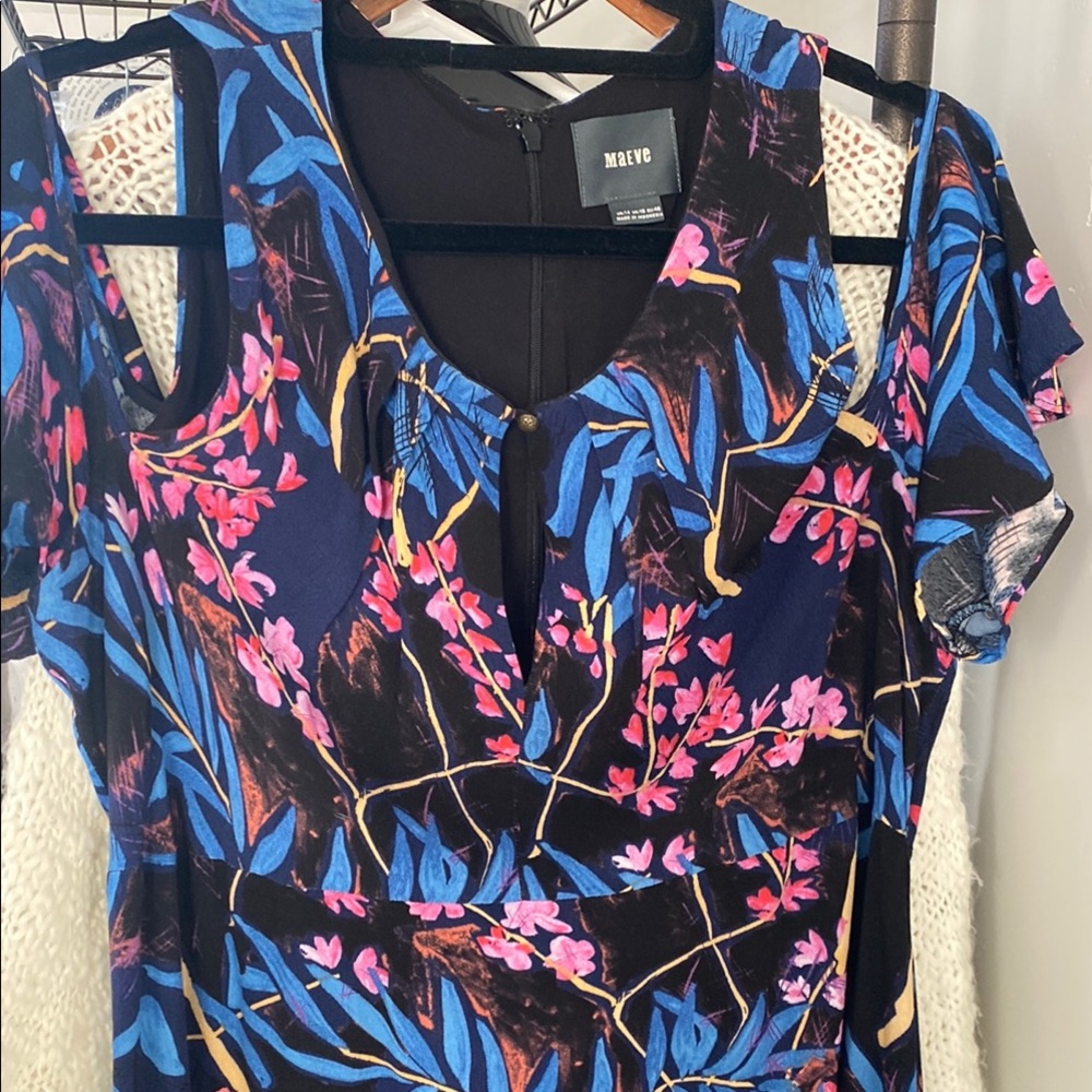 Anthropologie Maeve Floral Blue and Pink Dress size 14 - Picture 3 of 10